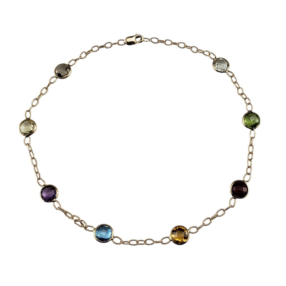 14 Karat Yellow Gold Multicolored Gemstone Ankle Bracelet #18958